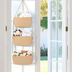 Hanging Basket, 3-Tier Wall Baskets, Over the Door Organizer with 4 Hooks, Hanging Baskets for Organizing, Woven Storage Basket Behind the Door for Nursery, Bedroom, Living Room, Kitchen
