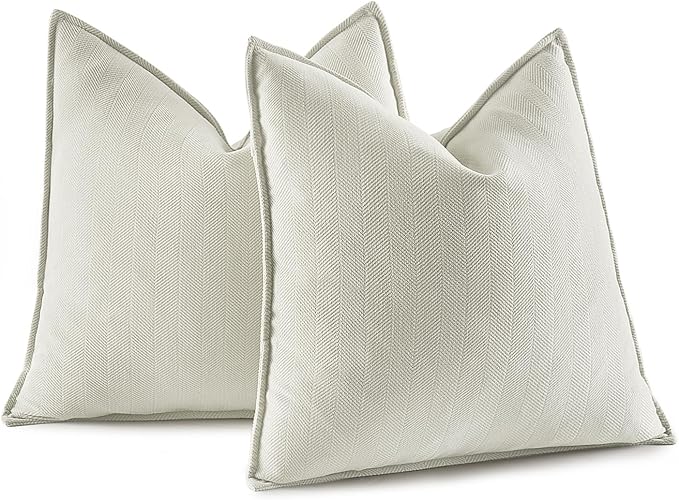 MIULEE Pack of 2 Cream Decorative Pillow Covers 24x24 Inch Soft Chenille Luxurious Couch Throw Pillows Farmhouse Cushion Covers Euro Shams with Elegant Design for Sofa Bedroom Spring Home Decor