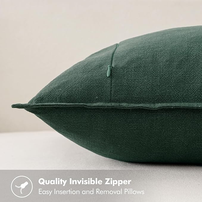 MIULEE Decorative Linen Pillow Covers 20x20 Inch Dark Green Boho Farmhouse Neutral Couch Throw Pillows for Bed Pack of 2 Accent Modern Pillowcase Sofa Livingroom Home Decor