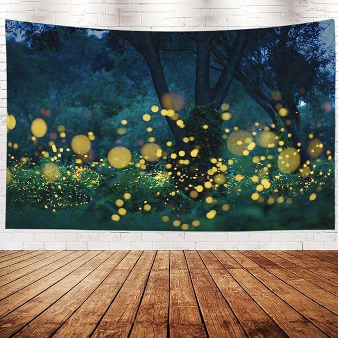 EMMTEEY Forest Tapestry - Dark Lampyridae Night Trees Lightning Fireflies Nature Fantasy 60X40 - Present for Families
