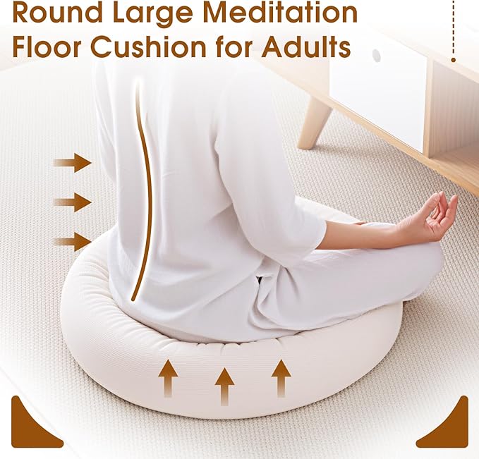4Pcs Floor Pillows for Adults, Meditation Cushions, Large Round Sitting Cushion Living Room Memory Foam Pillow for Sitting(4, Beige, 22x22x6 Inch)