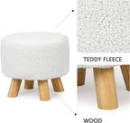 Asense 11-inch Round Ottoman Footstool,Small Padded Seat with Wood Legs,Foot Rest Stool for Living Room Bedroom Couch,White