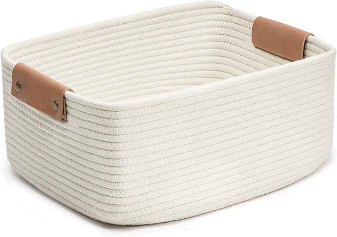 CHICVITA White Woven Basket Baby Gift Basket for Toys, Towels, Books, Rope Storage Basket for Living Room, Bathroom, Decorative Basket for Nursery