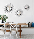 Sunburst Wall Mirror, Black Large Spoked Wall Decor Mirror Bohemian Home Round Modern Metal Wall Art Mirror for Living Room Hallway Bedroom Bathroom 24" x 24"