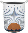 Boho Laundry Basket, Mid Century Modern Boho Terracotta Sun Sea Wave Waterproof Collapsible Laundry Hamper Dirty Clothes Storage Toy Bin Organizer for Bathroom Bedroom Nursery Girls Kids Room