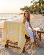Bazaar Anatolia Turkish Beach Towel – 100% Cotton, Quick Dry, Sand Free Towel for Bathroom, Camping, Travel – Oversized 71x39 Inches – Stripe Yellow
