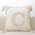 Monogram Pillow Covers with Tassels 18”x18” Modern Cotton Canvas Tufted Alphabet C Throw Pillow Covers for Sofa Couch Bed 26 English Letters Decorative Pillow Case for Sofa Throw Pillows