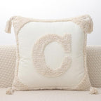 Monogram Pillow Covers with Tassels 18”x18” Modern Cotton Canvas Tufted Alphabet C Throw Pillow Covers for Sofa Couch Bed 26 English Letters Decorative Pillow Case for Sofa Throw Pillows