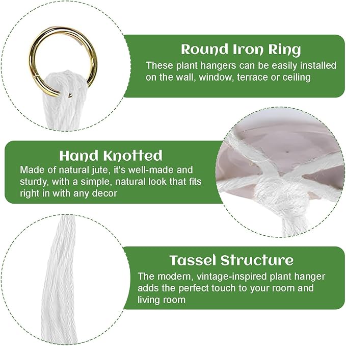 Macrame Plant Hangers, 3 Sizes 24"/32"/39" Indoor Hanging Plant Holder, Ceiling Crochet Handmade Home Decor Set for Hanging Plants Basket Pot, Home Farmhouse Decor