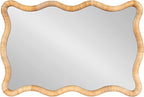 Kate and Laurel Rahfy Boho Scalloped Rectangle Rattan Wall Mirror, 24 x 36, Natural Wood, Decorative Rectangular Wavy Mirror with Authentic Rattan Frame for Bathroom Mirror Decor