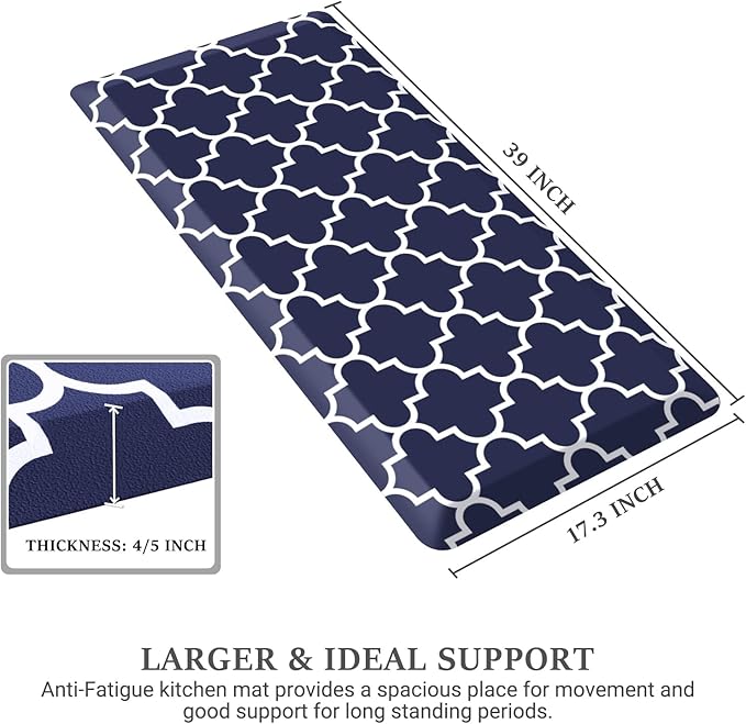 WISELIFE Kitchen Runner Rugs Anti-Fatigue mats - 4/5 Inch Non Slip Waterproof Ergonomic Comfort Mat for Kitchen, Floor Home, Office, Sink, Laundry (17.3"x 39",Blue)