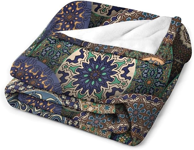 Indian Bohemian Throw Blanket Mandala Design Colorful Boho Floral Pattern Paisley Blanket for Sofa Bed Couch Chair Or Dorm 40"x50"