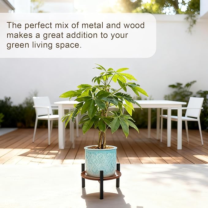 Plant Stand Indoor, Heavy Duty Sturdy Metal Wooden Plant Holder Stool, Low Short Single Flower Pot Stand Decoration Racks for Home, Patio &Garden (Dark Brown, Large (2pack))