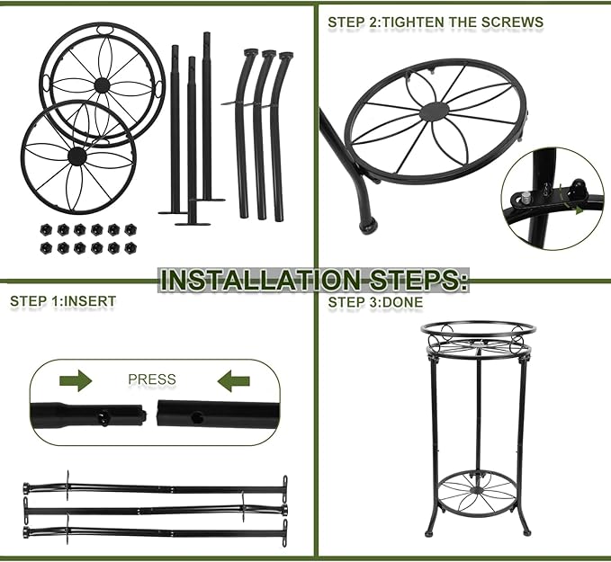 THKFUL 2Pack Plant Stand Indoor Outdoor,20.3" Heavy Duty Metal Pot Plants Stands for Multiple Plant,2 Tier Corner Flower Pot Stand Holder Rack Planter Display for Patio Garden Balcony(Black)