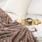 MIULEE Fleece Throw Blanket for Couch 300GSM Super Soft Lightweight Plush Striped Blanket, Brown Warm Cozy Breathable Ribbed Flannel Blanket for Bed/Sofa, Throw Size 50"x60"