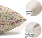Green Pink Yellow Floral Pillow Covers 12x20 Set of 2 Vintage Rustic Old Style Cute Small Flower Print Rectangle Decorative Outdoor Pillowcases Farmhouse Throw Cushion Case Decor for Couch Sofa Bed