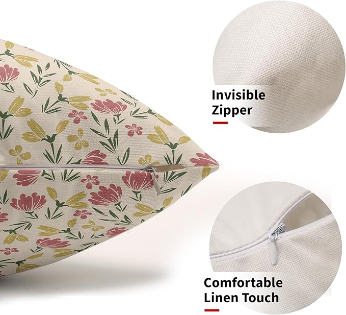 Green Pink Yellow Floral Pillow Covers 12x20 Set of 2 Vintage Rustic Old Style Cute Small Flower Print Rectangle Decorative Outdoor Pillowcases Farmhouse Throw Cushion Case Decor for Couch Sofa Bed