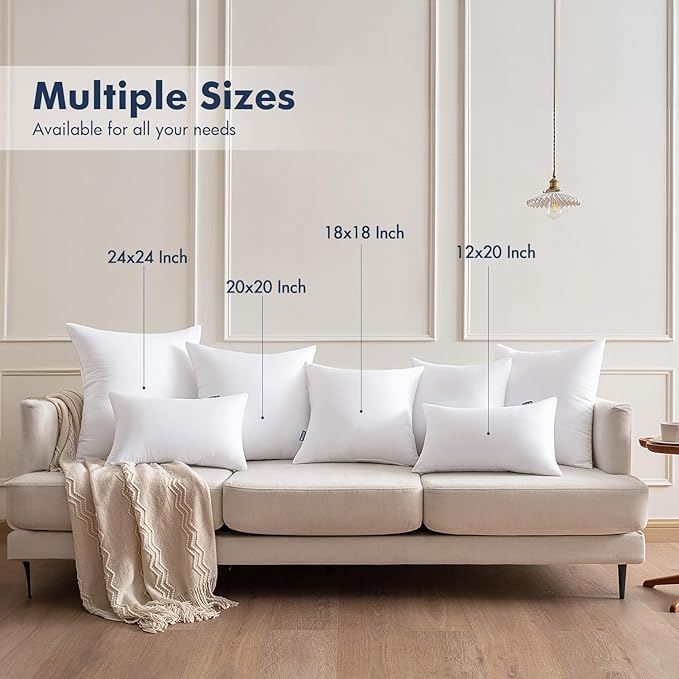 MIULEE Throw Pillows Inserts, Pack of 2 24x24 Inch 100% Virgin Fiber Filling Bed Couch Pillows