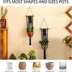 Artilady Black Plant Hanger Macrame Hanging Planter for Indoor Boho Plants Holder with Hooks Hanging Plant Basket Outdoor Window Wall Plants Home Decor (Black Wood Hanger-2pcs)