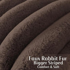 FUTEI Dark Coffee Decorative Throw Pillow Covers 12x20 Inch Set of 2, Square Soft Faux Rabbit Fur Big Striped Cushion Cover,Home Decor for Couch Sofa Bed Living Room
