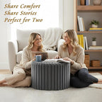 LITA Round Stuffed Pouf Ottoman, Corduroy Poufs with High-Density Foam Filling and Washable Cover, Furry and Fluffy Bean Bag Foot Stools Ottoman for Living Room, Bedroom, Office, Grey, Round