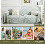 ROOMLIFE Green Couch Covers for Sofa, Sofa Covers Washable Non Slip Furniture Protector Couch Sofa Covers for 3 Cushion Couch, Breathable Sofa Slipcovers Couch Cover Blanket with Tassels 71" X 118"