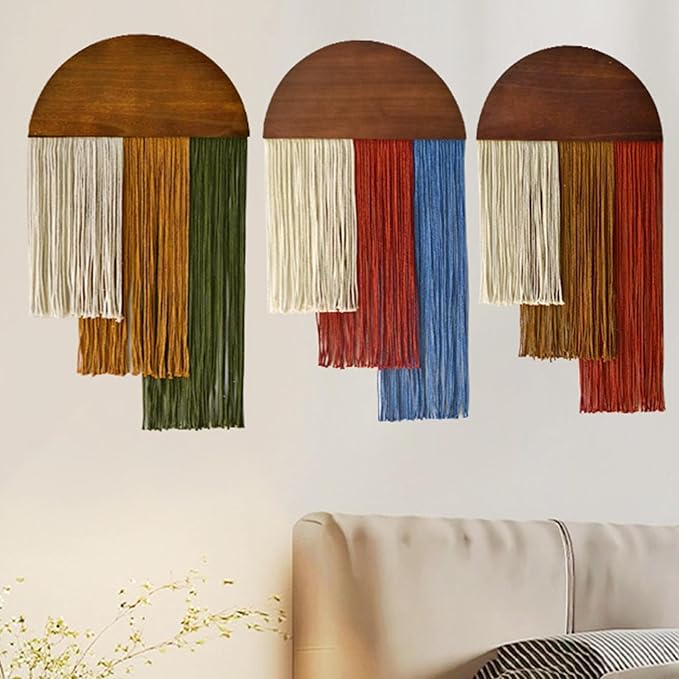 3 Pcs Boho Macrame Wall Hanging, Tie-Dye Tapestry, Three-color Woven Tapestry, Woven Tassel Tapestrys, Modern Chic Wall Decor, for Apartment Dorm Living Room Bedroom Nursery Backdrop 17.7"W X 29.5"L