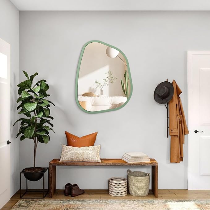 Asymmetrical Mirror for Wall Irregular Wood Frame Modern Unique Wall Mirror Decorative Vanity Bathroom Living Room Bedroom Entryway Hallway Artistic Mirror 20"x16"