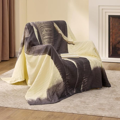 100% Cotton Boho Throw Blanket for Home Decor – Classic Farmhouse Quilt Bedding, Muslin Blankets for Adults, Vintage Woven Decorative Blanket for Couch, Bed Layering Use, Elephant Printed, 50"x60"