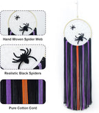 EOBTAIN Halloween Macrame Wall Hanging,Spider Web Dream Catchers,Black Purple and Orange Tassels Pure Cotton Cord Textile Wall Art,Halloween Decorative Woven Tapestry for Home Decor,9.8x32.8 Inch