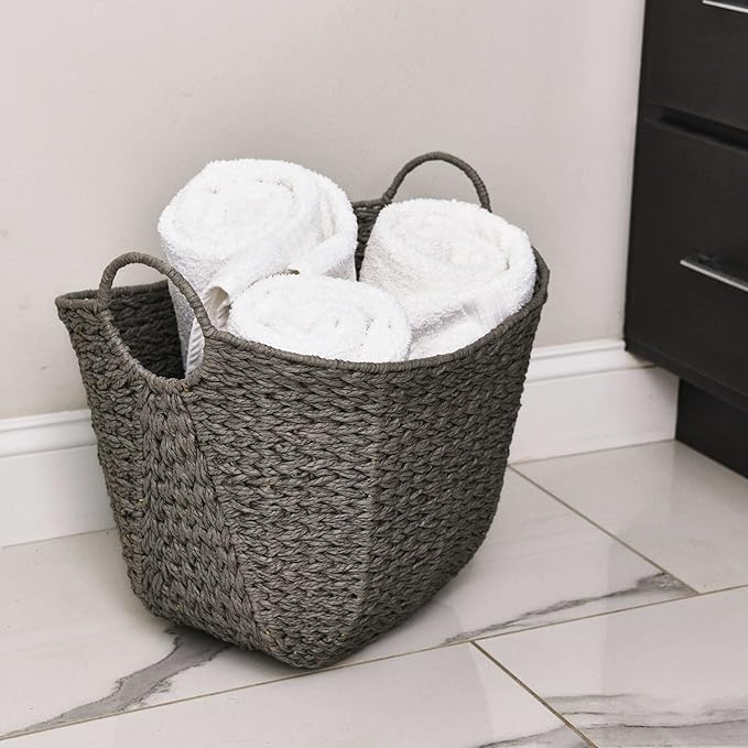 Household Essentials Paper Rope Basket with Handles, Natural Woven Woven Storage Basket, Great for Decoration or Organization