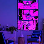 Blacklight Trippy Tapestry for Bedroom Cool Cute Girl Anime Wall Tapestry Aesthetic UV Reactive Purple Tapestries Glow In The Dark Art Wall Hanging Poster for Room Decor 39"x60"