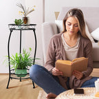 Plant Stand Indoor Outdoor 2 Tier 27" Tall Metal Potted Holder Rack Flower Pot Stand Heavy Duty Plant Shelf Rustproof Iron Multiple Plant Round Supports Rack for Planter Corner Garden