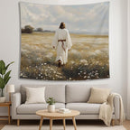 bitCNY Jesus in Field Tapestry 60x50 Inches – Solitude Christian Wall Art, Peaceful Religious Tapestry for Bedroom Living Room, Faith Journey Decor