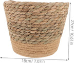 Straw Woven Plant Basket with Flat Base Handmade Flower Pot Holder for Indoor Home Decor Living Bedroom Office Use Natural Boho Style Woven Design