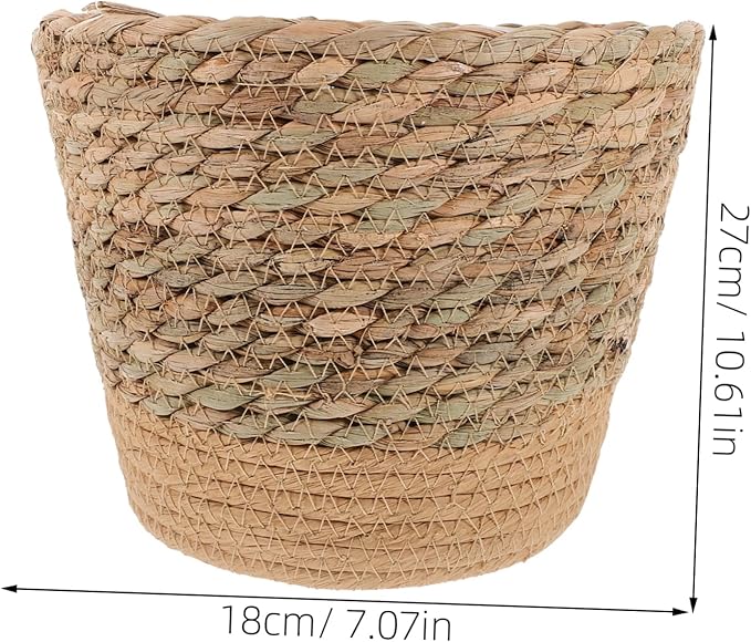 Straw Woven Plant Basket with Flat Base Handmade Flower Pot Holder for Indoor Home Decor Living Bedroom Office Use Natural Boho Style Woven Design