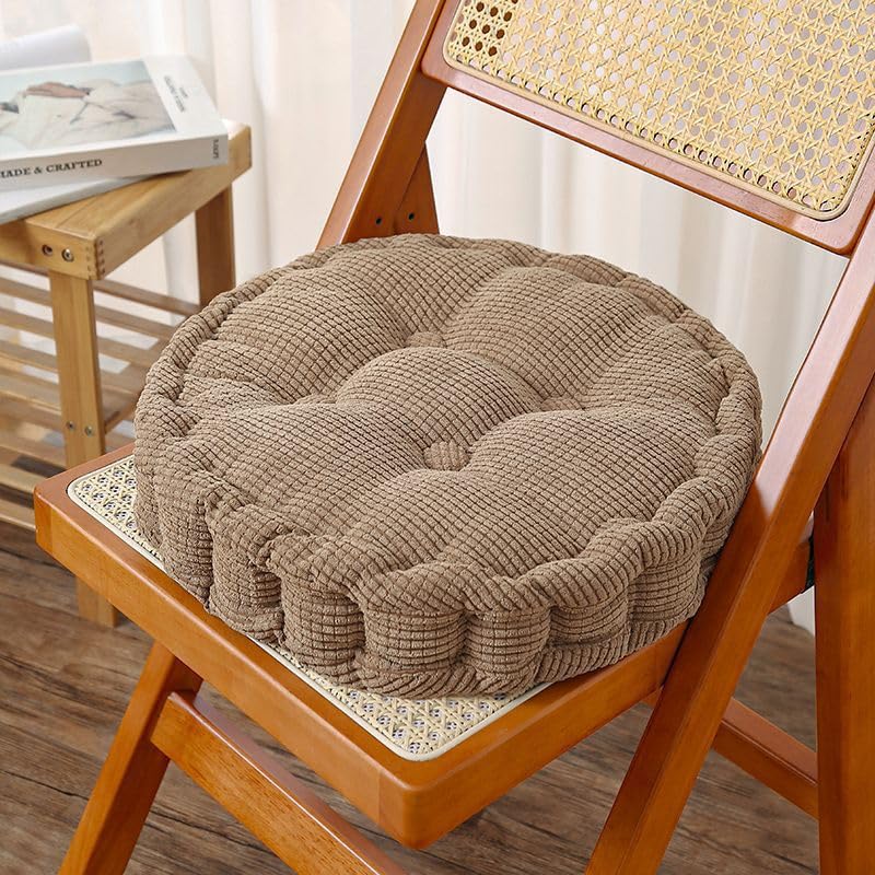 Brown Floor Pillow, Soft Round Seat Cushion (15" Dia.x 3.6'' H), Thicked Corduroy Chair Pad with EPE Foam, Indoor/Outdoor Floor Cushion, Tatami Seat Pad, Fits Dining Chairs, Office, Home, Dorm
