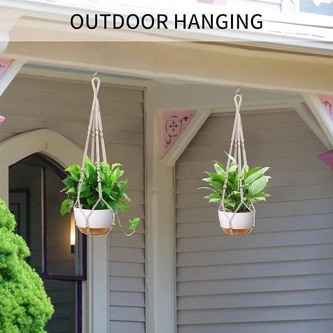 Macrame Plant Hanger - Fits 4 to 13 inches Pots for Indoor Outdoor, 35 Inch, Set of 2, Ivory (POTS NOT Included)