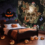 Avinyl Halloween Gothic Tapestry for Bedroom,Vintage Goth Skull Whichy Butterfly Floral Wall Tapestries, Skeleton Moth Mushrooms Poster Backdrop for Living Gaming Room Dorm Decor 51in X 60in