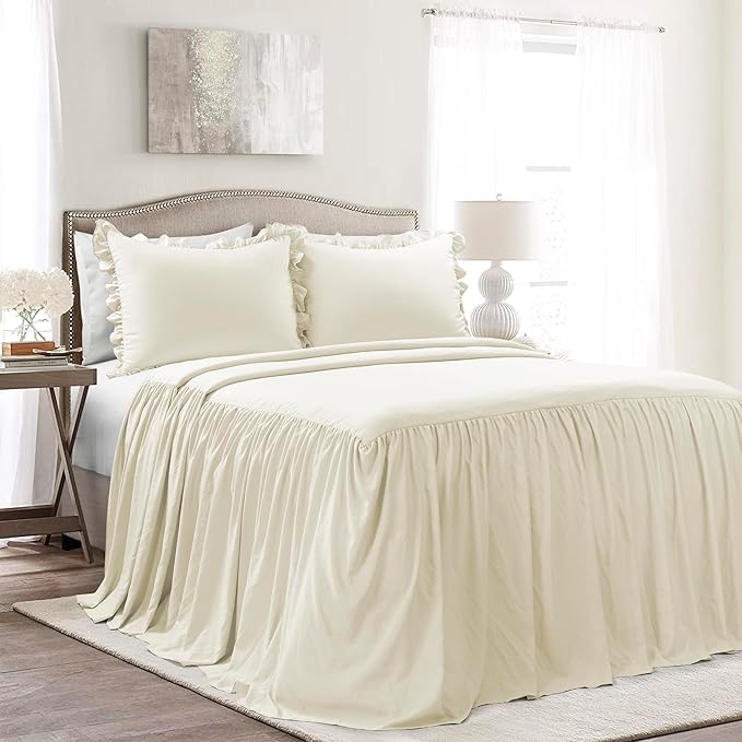 Lush Decor Ruffle Skirt Bedspread Set - 2-Piece Luxurious Farmhouse Bedding - Elegant Ruffle Detail - Timeless Style - Soft Lightweight Sheets - Twin, Ivory