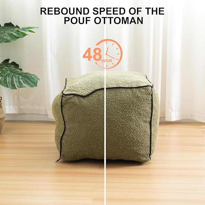 Pouf Ottoman Stuffed Modern Foam Filled Foot Rest Poufs for Living Room Chair Decorative 20 X 15 Inches Boho Relax Stool Floor Poufs Foot Rest for Living Room,Green