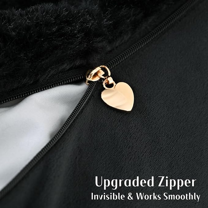 FUTEI Black Decorative Throw Pillow Covers 26x26 Inch Set of 2, Square Soft Faux Rabbit Fur Thick Striped Euro Pillow Shams,Spring Home Decor for Couch Bed Living Room