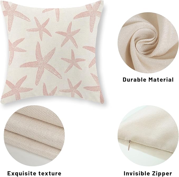 Pink Starfish Pillow Covers 18x18 Set of 2 Coastal Throw Pillows Spring Summer Nautical Ocean Theme Beach Decorative Pillow Cases Farmhouse Outdoor Decor Cushion Case for Home Bedroom