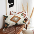 Woven Tufted Boho Throw Pillow Covers 12x20, Farmhouse Pillows Cover Cases Cushion with Tassels, Neutral Decorative Square Pillowcases for Couch Bed Sofa Living Room Bedroom Aesthetic Brown