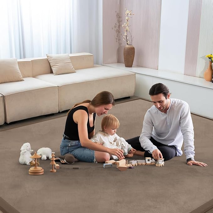 Baby Play Mat for Floor Nursery Rug Muscle Mat Area Rug Playroom Rug 71"x79" Playpen Mat Memory Foam 1.3" Thick Crawling Mat for Babies,Toddlers, Infants, Kids,Camel