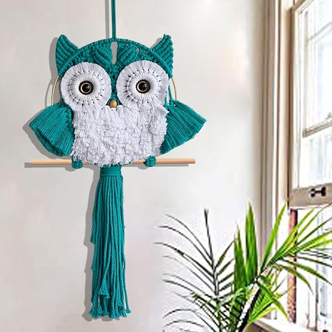 ACEDSGN Macrame Owl Wall Hanging Boho Hippy Decor, Handmade Tapestry Fiber Art Wall Decor for Nursery Bedroom Living Room, Sustainable Gift for Owl Lovers & Nature Fans