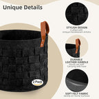 BOLDMONKEY Laundry Basket 15" x15 " x13 " 2 Pack, Round Blanket Basket with Leather Handle, Felt Storage Basket for Living Room, Nursery, Dog Toys-Dark Gray