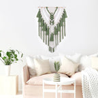 EOBTAIN Green Macrame Wall Hanging Handmade Boho Macrame Wall Decor with Yarn Tassel Bohemian Tapestry Woven Wall Art for Living Room Bedroom Home Apartment Nursery Dorm Decorations,16" W x 26" L