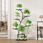 Plant Stand Indoor with Grow Lights, 7 Tiered Indoor Plant Shelf, 49" Corner Plant Stands for Indoor Plants, Metal Plant Flower Display Shelf, Tree-Shaped Plant Rack for Home, Black