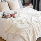 MIULEE Cream White Throw Blanket 3D Ribbed Jacquard Fleece Flannel Velvet Plush Decorative Bed Blanket (Throw, 50" x 70") - Super Soft, Lightweight, Warm and Cozy for Couch Sofa